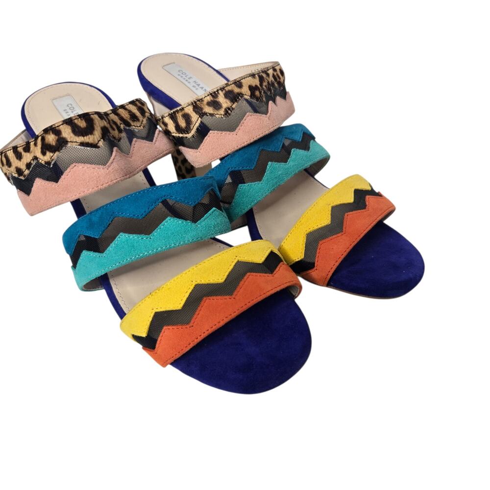 Cole Haan Womens Artsy Heeled Sandals Calf Hair Suede Colorful Wacky 8